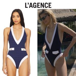 L’AGENCE Lisa Colorblock Plunge One-Piece Swimsuit XL NWT 250$
